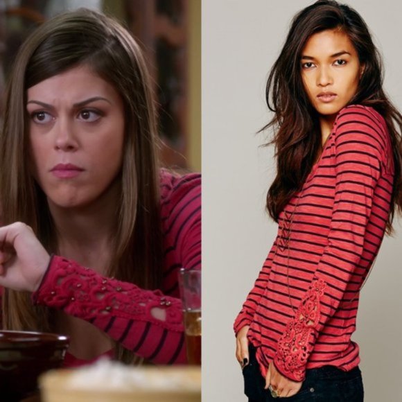 Free People top Small Hard Candy Stripe Cuff beaded crochet inset cuff raw hems - Picture 14 of 14